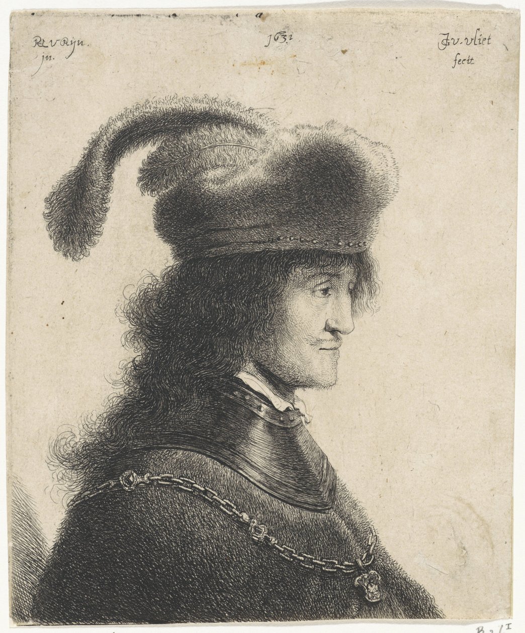 Busto de hombre con pieza para el cuello y sombrero con pluma (George Rakaczy I) de Jan Gillisz. van Vliet