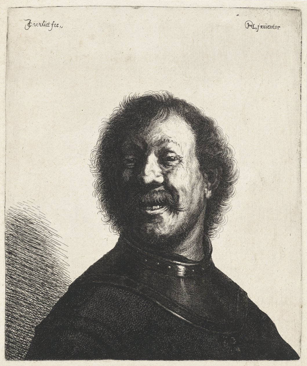 Hombre sonriente con pieza de cuello Tronies después de Rembrandt (título de la serie) de Jan Gillisz. van Vliet