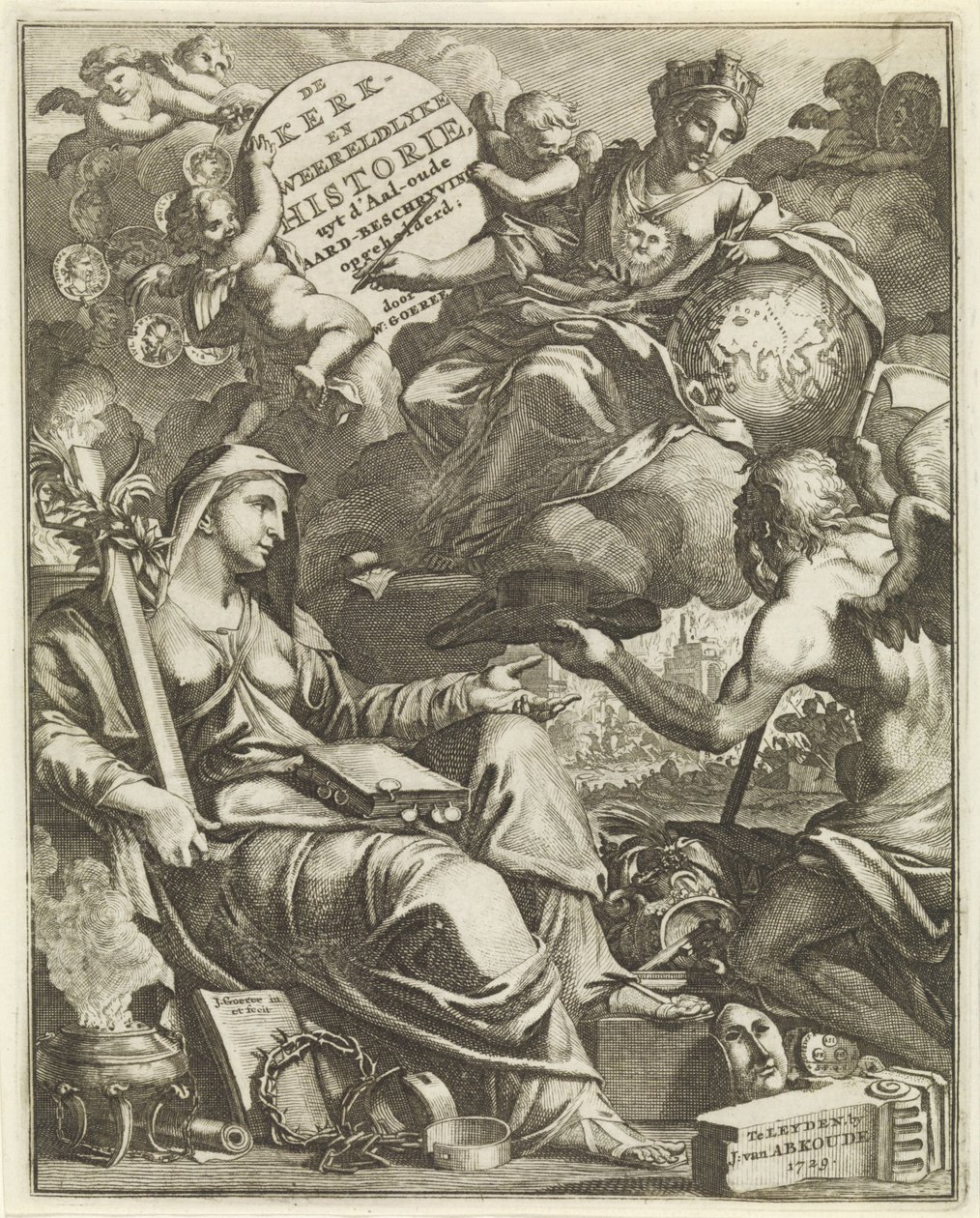 Alegoría de la Iglesia y la Historia Mundial Página de título de Willem Goeree, De kerklyke en Weereldlyke historien. 1729 La iglesia y la historia mundial uyt d