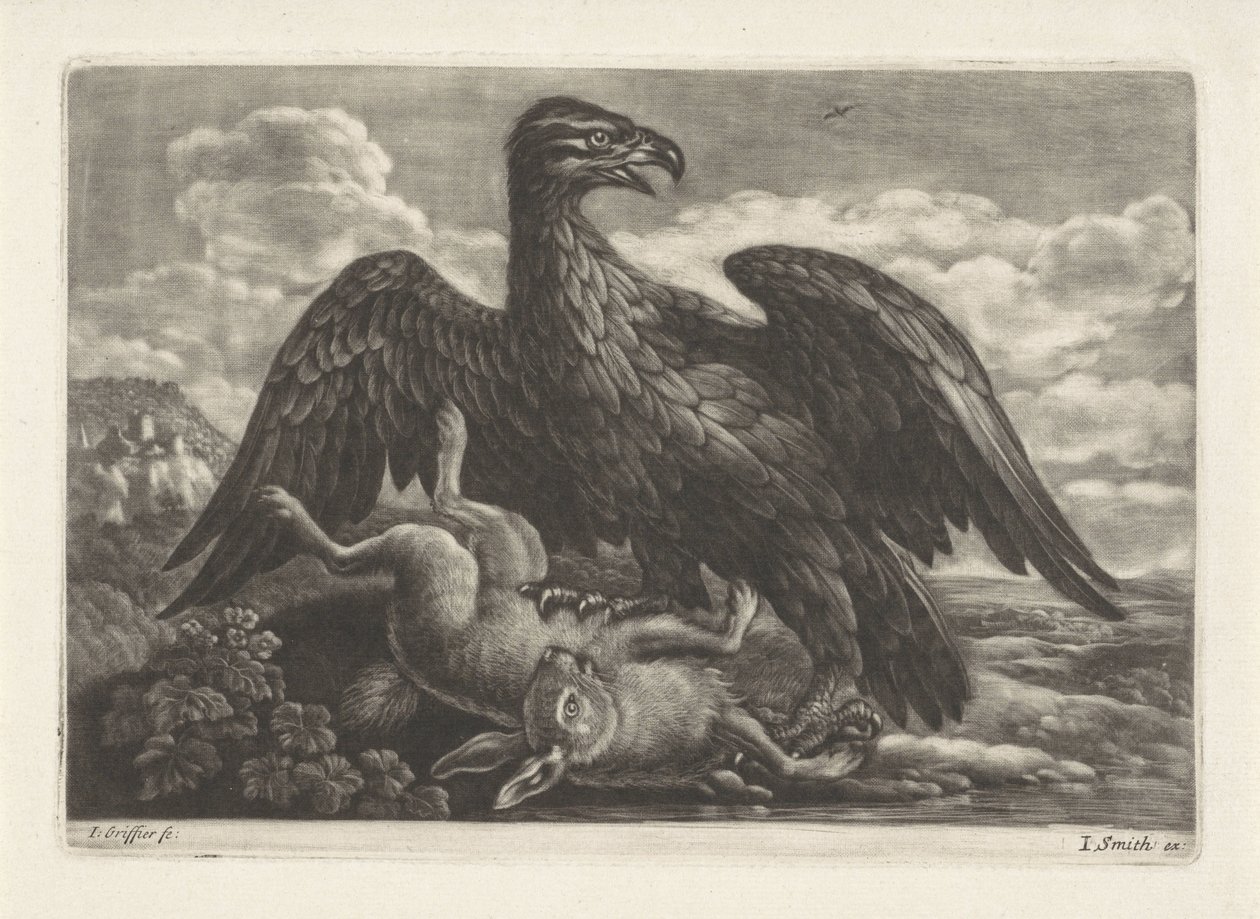 Un águila está sobre una liebre de Jan Griffier (I) (attributed to workshop of)