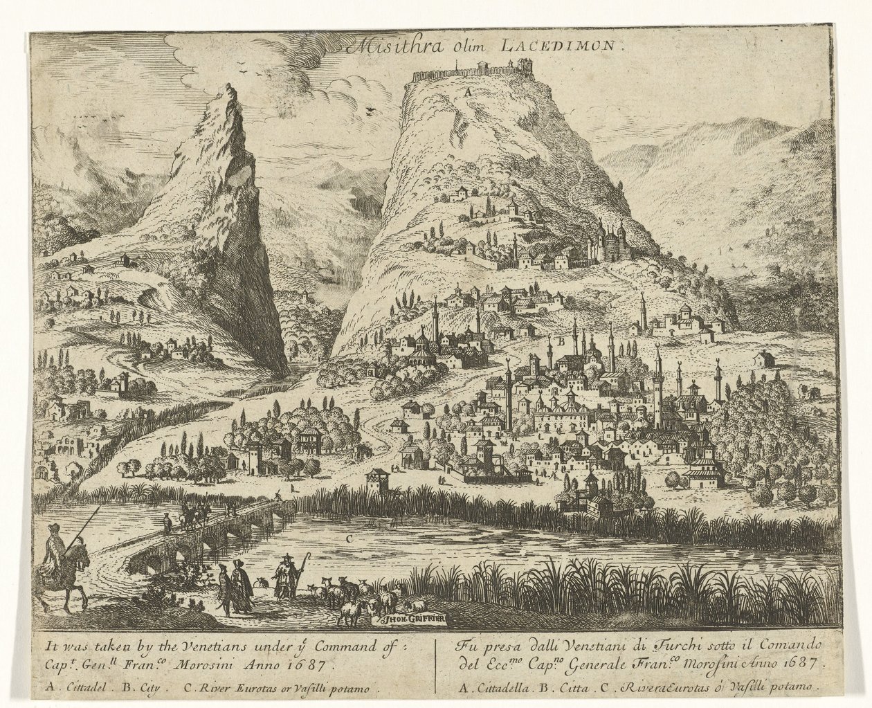 Vista de Misitra Misithra Olim Lacedimon (título sobre el objeto) de Jan Griffier (I)