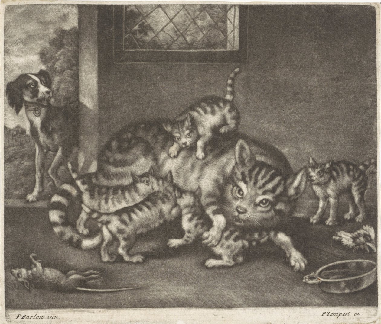 Gato con cinco niños de Jan Griffier (I)