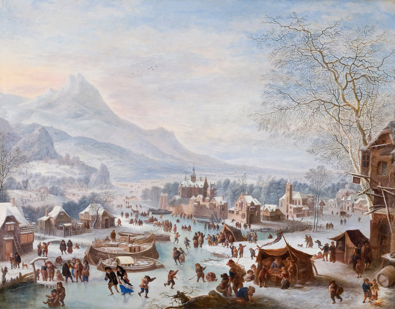 Escena invernal con patinadores de Jan Griffier I