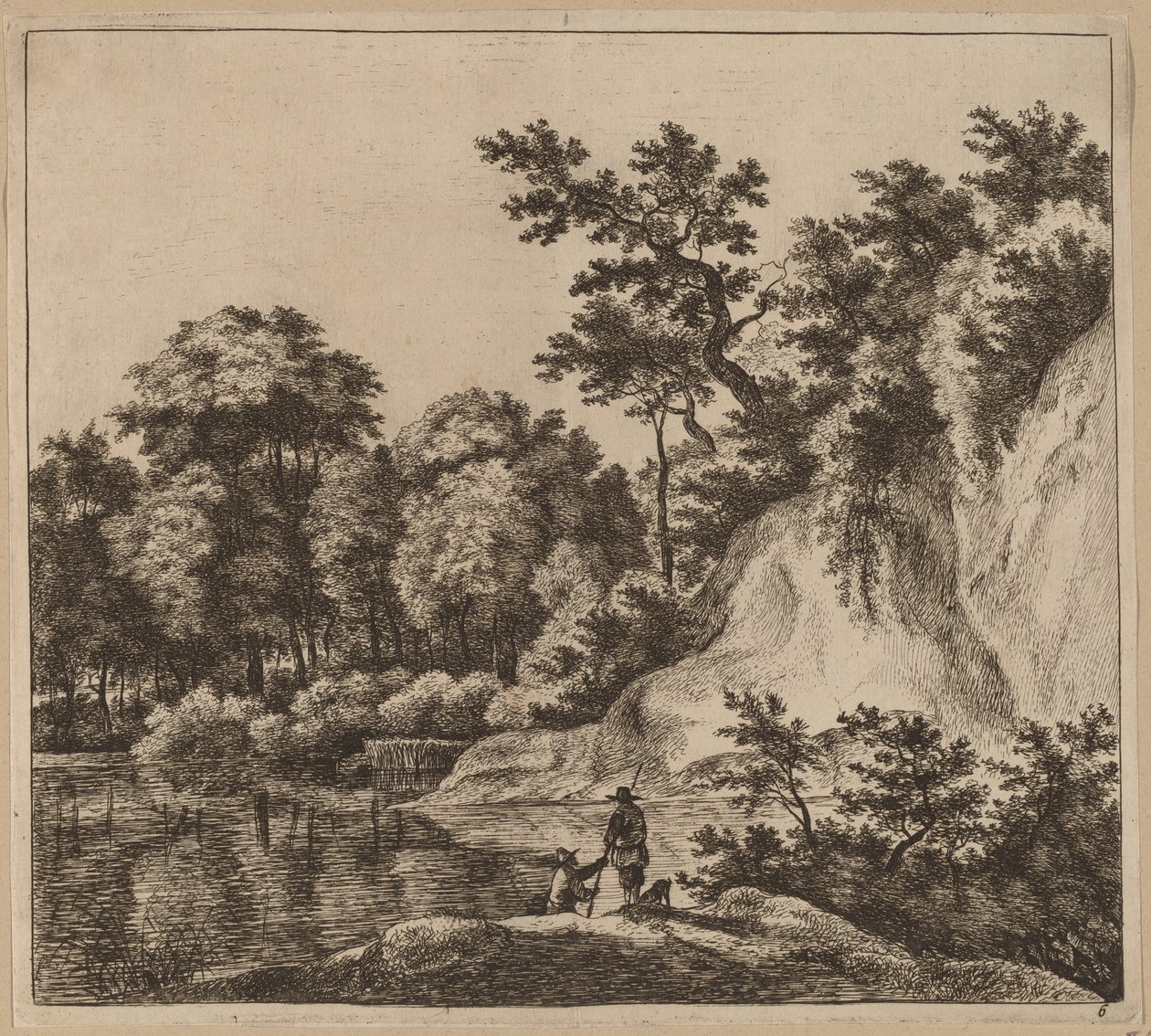 Paisaje con río y roca de Jan Hackaert