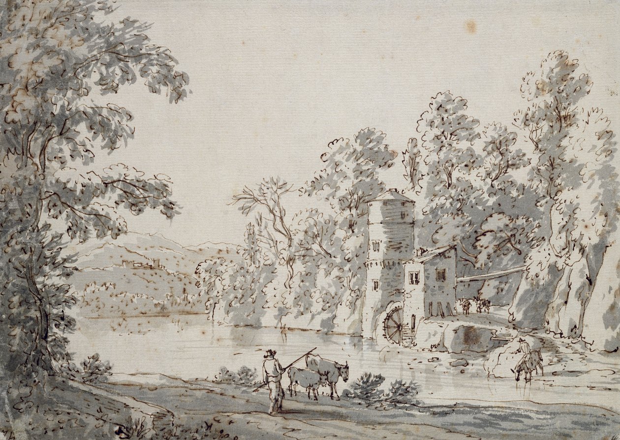 El molino de agua junto al vado de Jan Hackaert