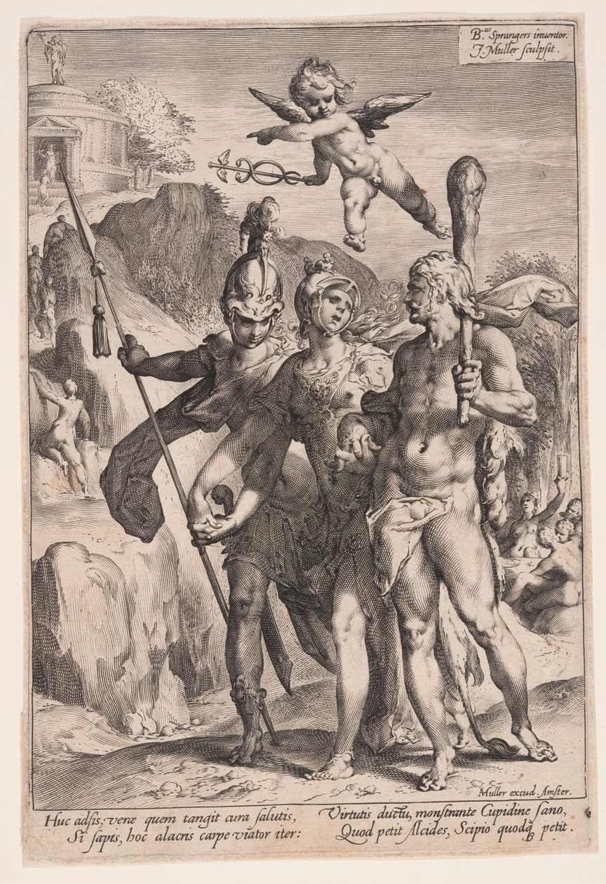 Minerva y Cupido guían a Hércules y Escipión por el camino de la virtud de Jan Harmensz. Muller