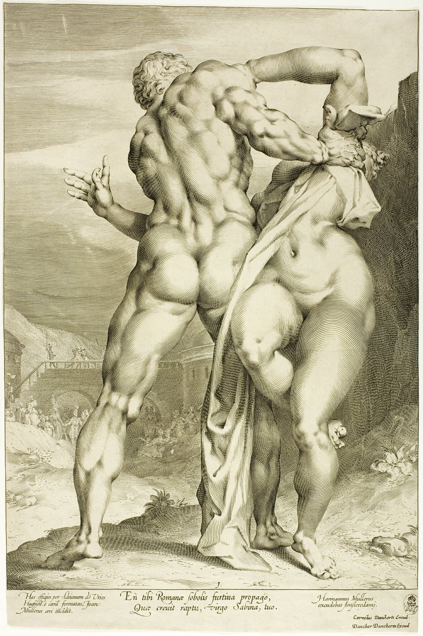 El rapto de una mujer sabina, vista desde atrás de Jan Harmensz. Muller