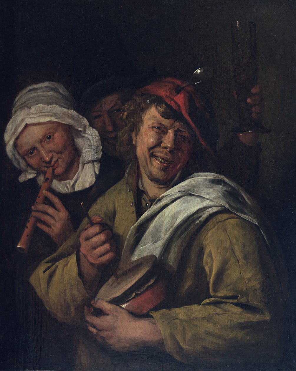 El Rommelpot: Interior con tres figuras (óleo sobre tabla) de Jan Havicksz. Steen