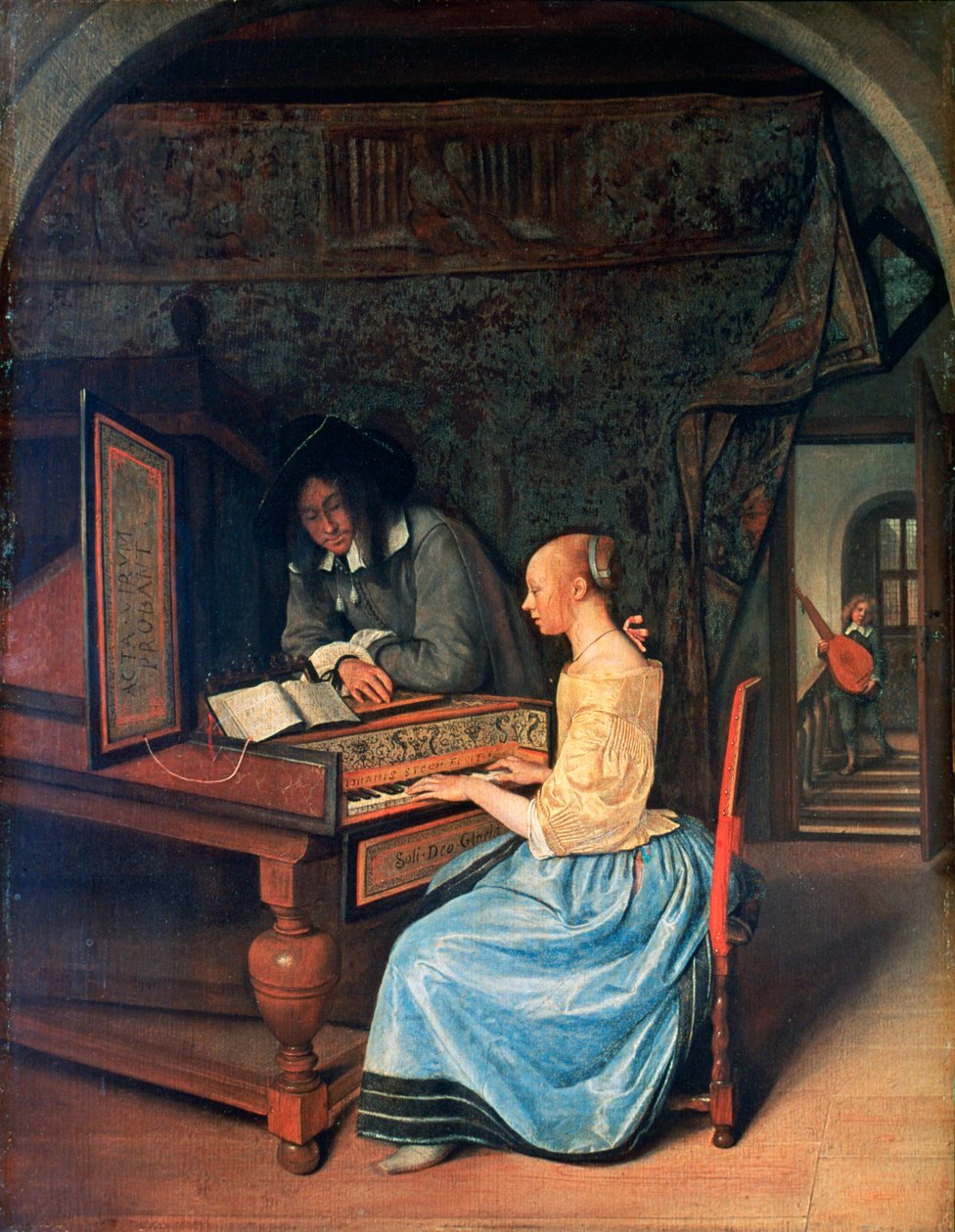 Una joven tocando un clavecín, c. 1659 de Jan Havickszoon Steen