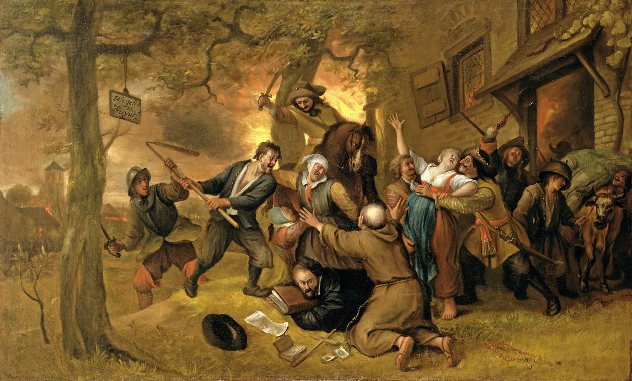 Campesinos y soldados fuera de una taberna - Una alegoría de la violación de los Países Bajos de Jan Havickszoon Steen