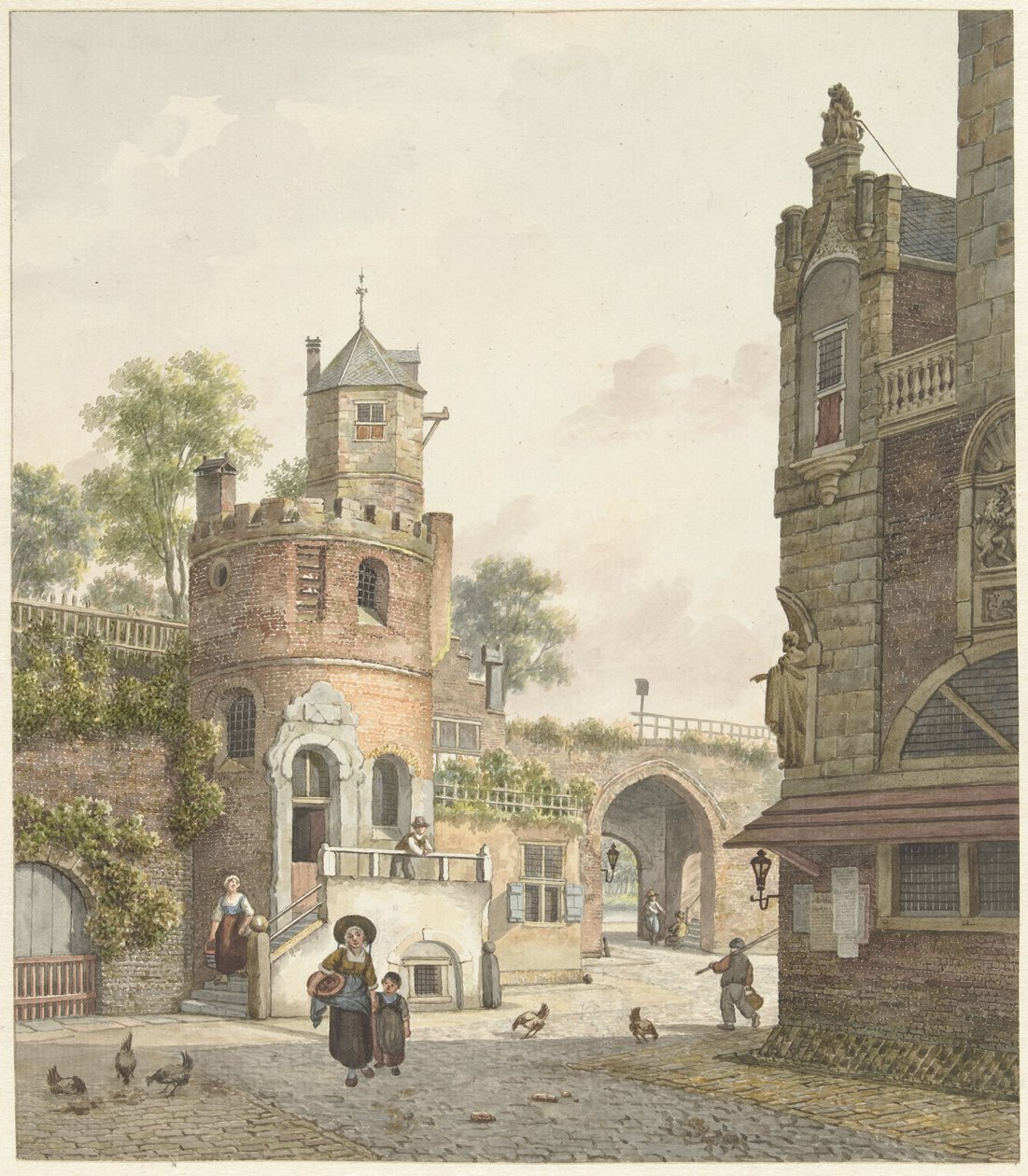 Muralla con torre y puerta, vista desde el interior de Jan Hendrik Verheijen