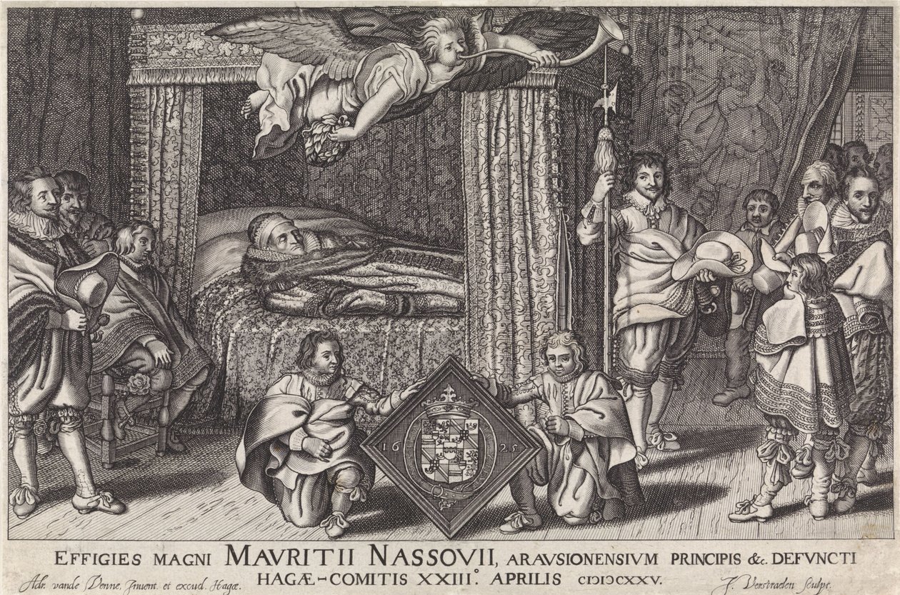 Paradebed van Prins Maurits, 1625 Retrato del gran Maurice Nassouius, príncipe de Orange &c. el difunto, el vigésimo tercer conde de La Haya. Abril de 1625 (título sobre objeto) de Jan Hendriksz. Verstraelen