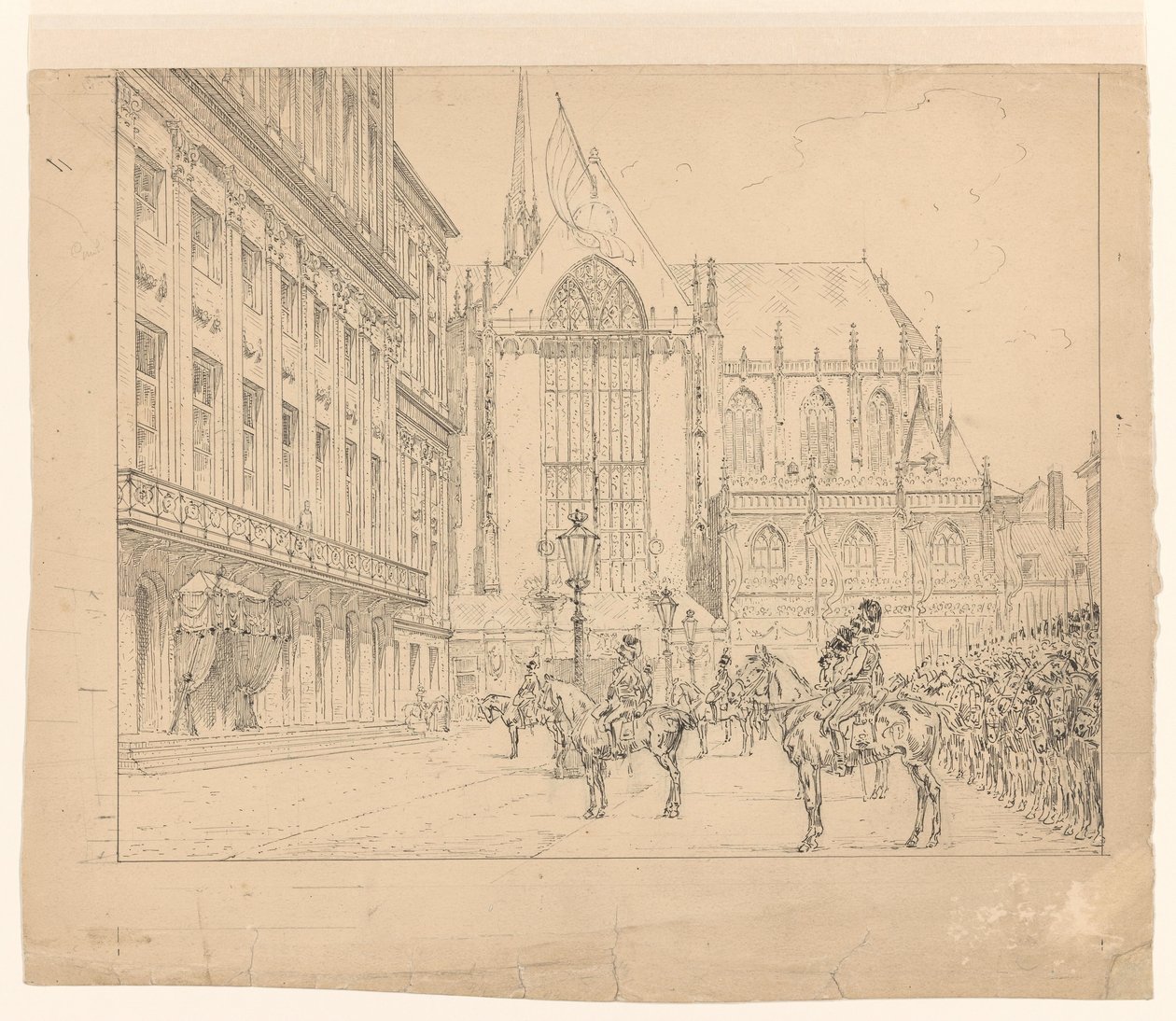 Húsares alineados frente al Palacio de la Presa en la Inauguración de Jan Hoynck van Papendrecht