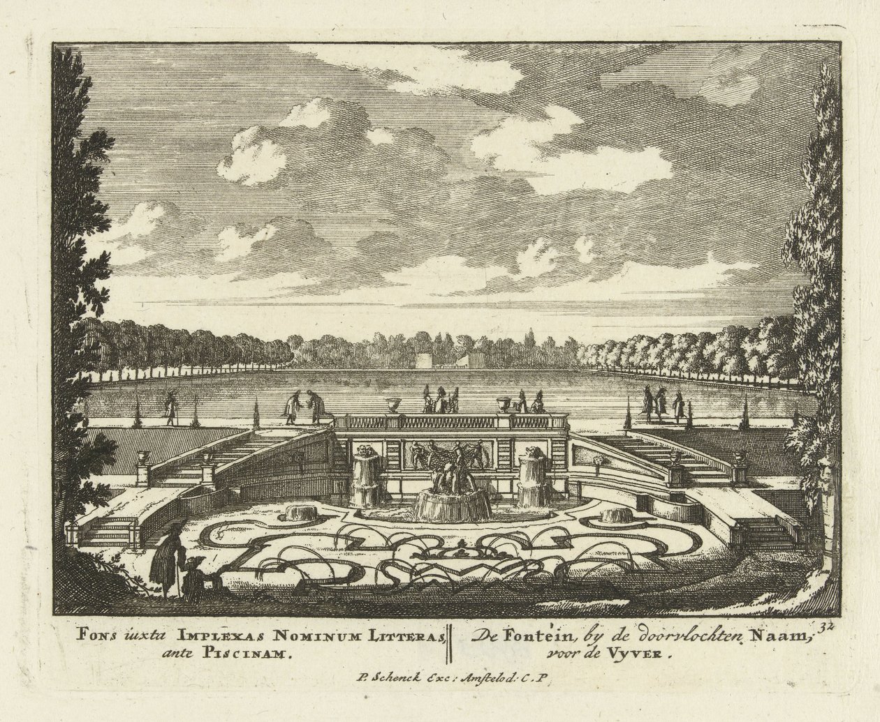 Fuente en el gran estanque en los jardines de Paleis Het Loo, 1695-1705 de Jan I van Call