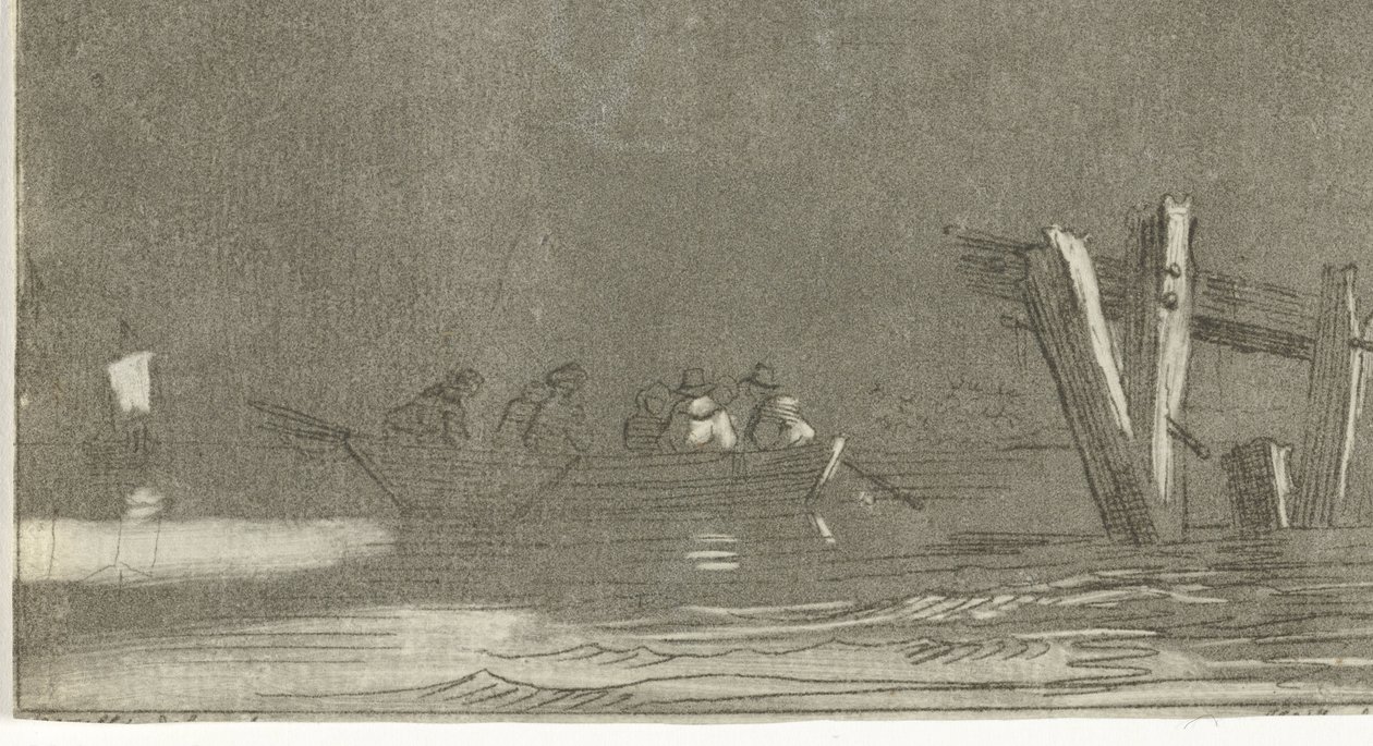 Barco de remos con figuras en un río de Jan Izaak van Mansvelt