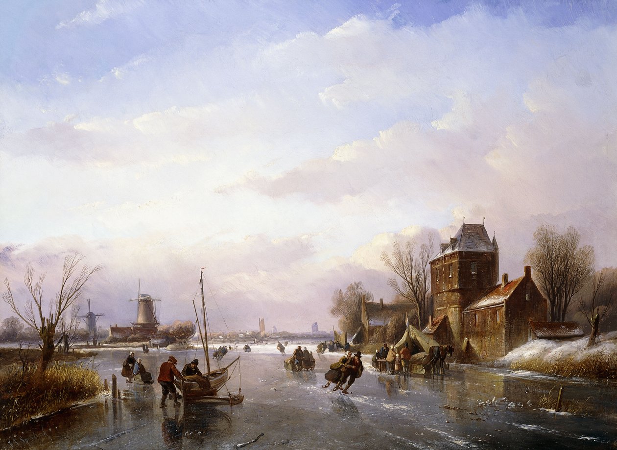 Patinadores en un paisaje helado de Jan Jacob Spohler