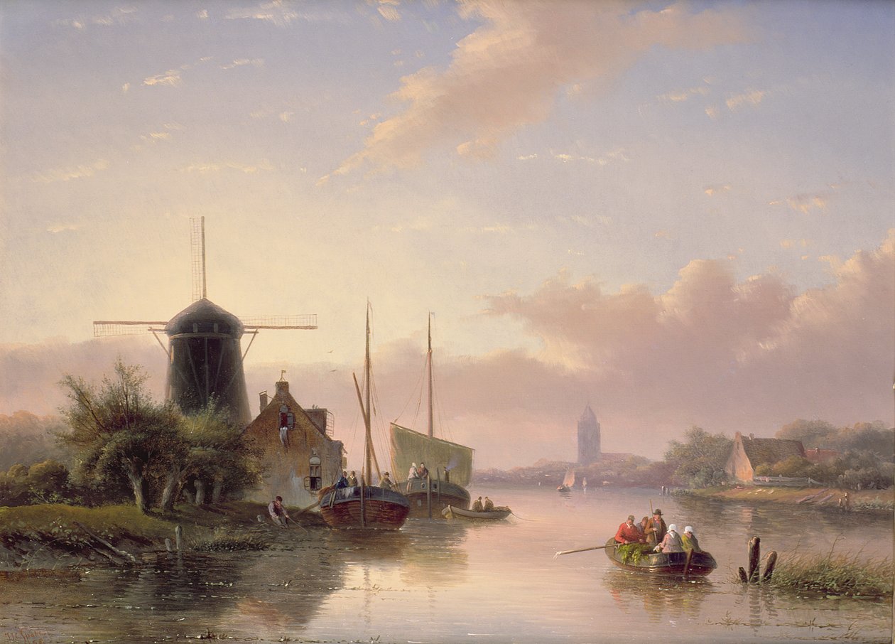 Paisaje de verano al atardecer, 1858 de Jan Jacob Spohler