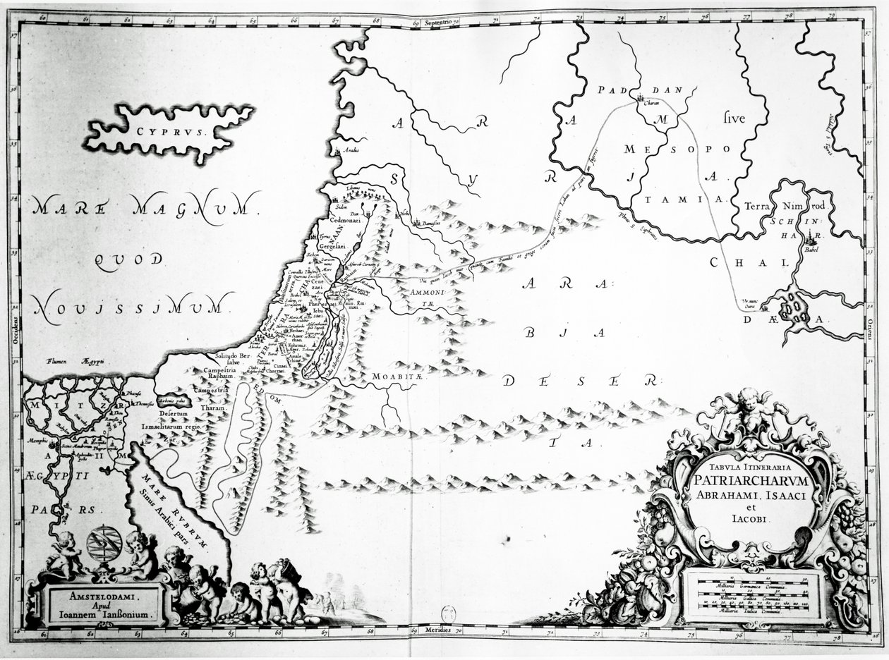 Mapa de los viajes de Abraham, Isaac y Jacob, 1652 de Jan Janssonius