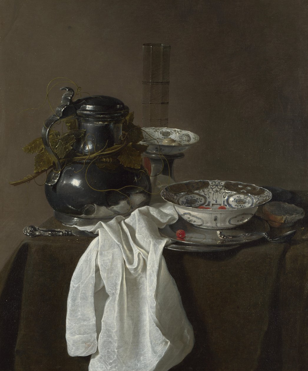 Naturaleza Muerta con un Jarra de Peltre y Dos Cuencos Ming, 1651 de Jan Jansz. Treck