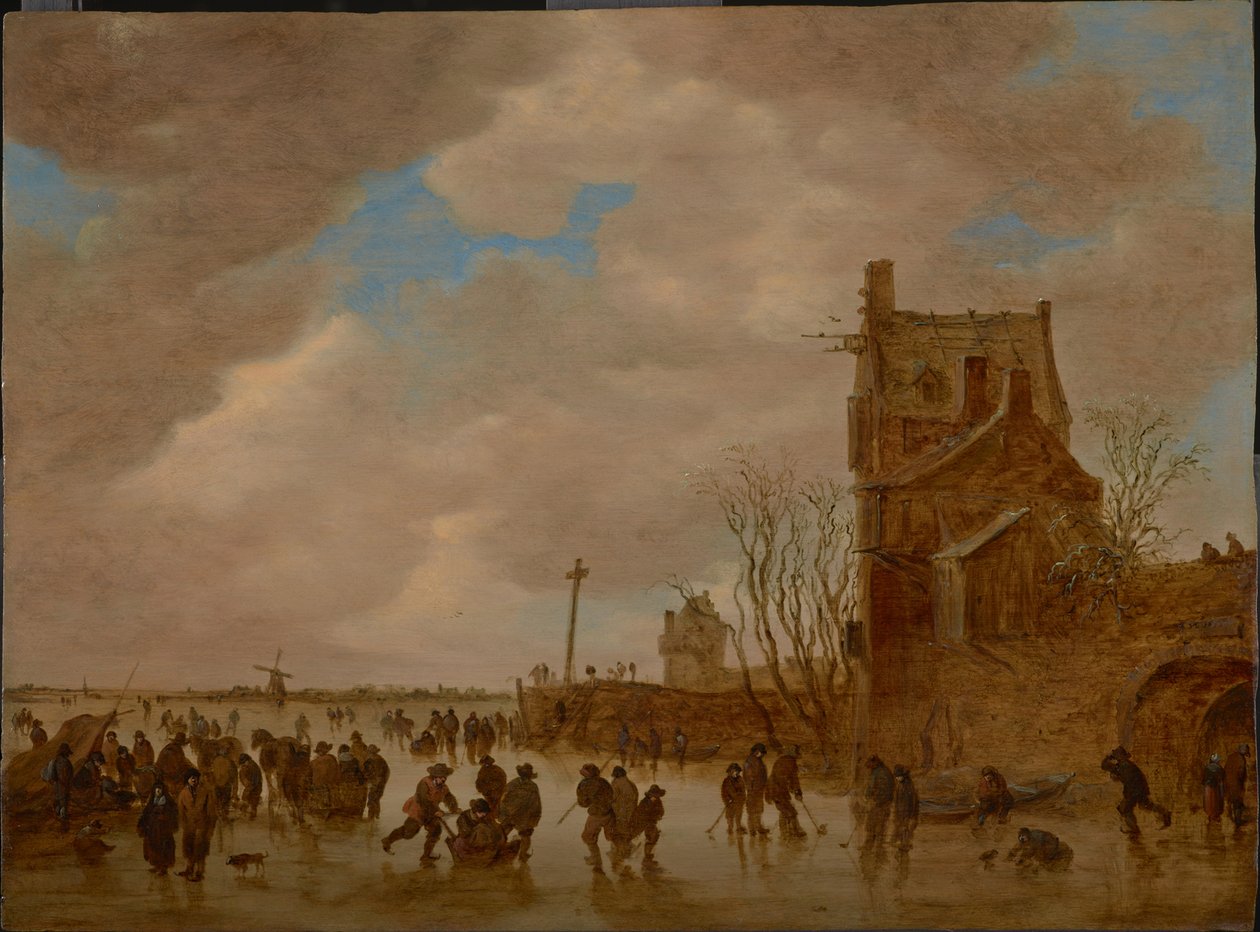 Placeres en el hielo frente a una torre de puente, 1655 de Jan Josefsz Goyen van