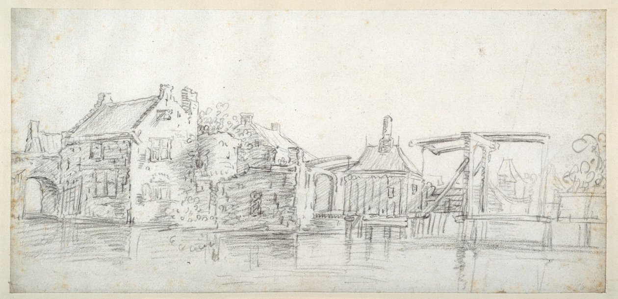 Un canal con edificios, incluyendo una casa de peaje y un puente de peaje, c.1650 de Jan Josefsz. van (circle of) Goyen