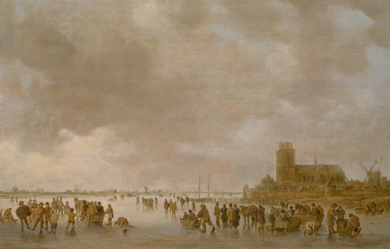 Paisaje invernal con figuras patinando sobre el hielo de Jan Josephsz van Goyen