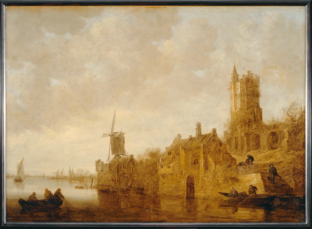 Paisaje fluvial con molino en ruinas y chi¢teau ... de Jan Josephsz van Goyen