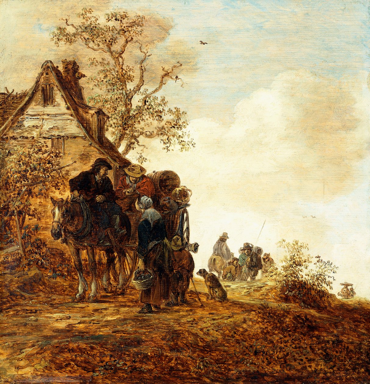 Campesinos en un carro junto a una cabaña, Jan Josephsz, 1651 de Jan Josephsz van Goyen