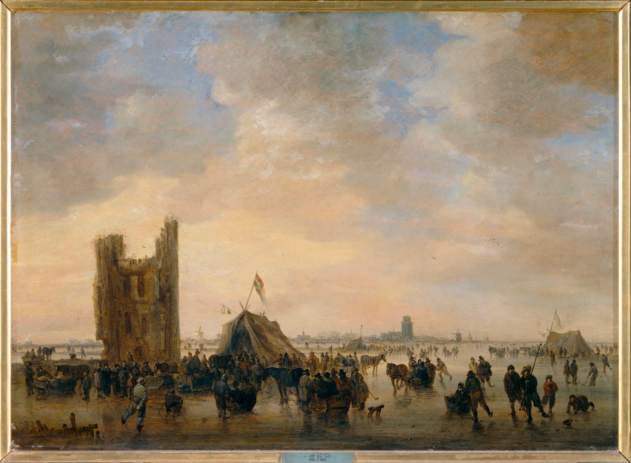 Patinaje cerca de las ruinas de la Huis te Merwede, a las afueras de Dordrecht ... de Jan Josephsz van Goyen