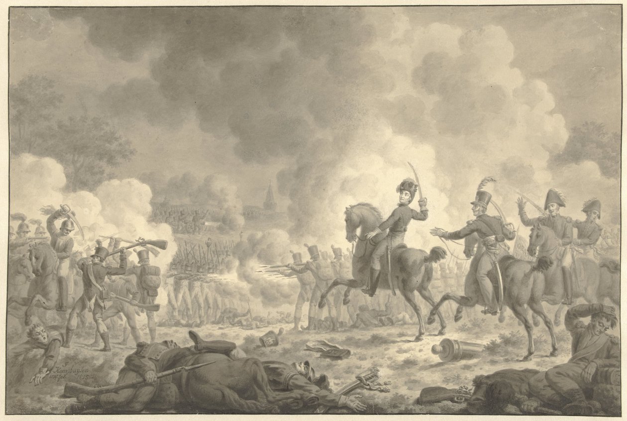El príncipe heredero Willem Frederik George Lodewijk en la batalla de Waterloo y Fleurus de Jan Kamphuijsen (signed by artist)