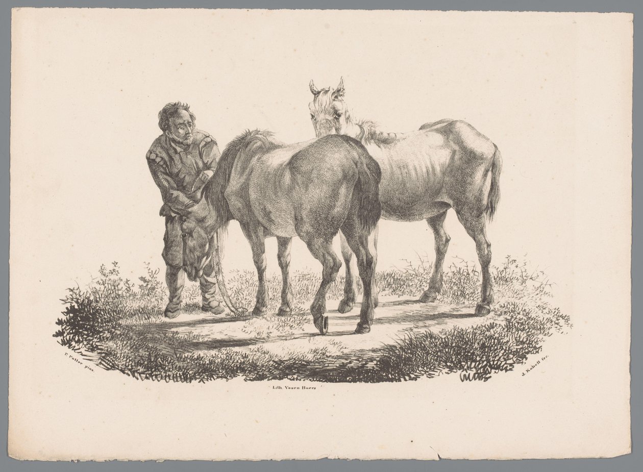 Hombre y dos caballos Beesten Studien por J. Kobell después de Paul Potter Nr. 1 (título de la serie) de Jan Kobell (III)