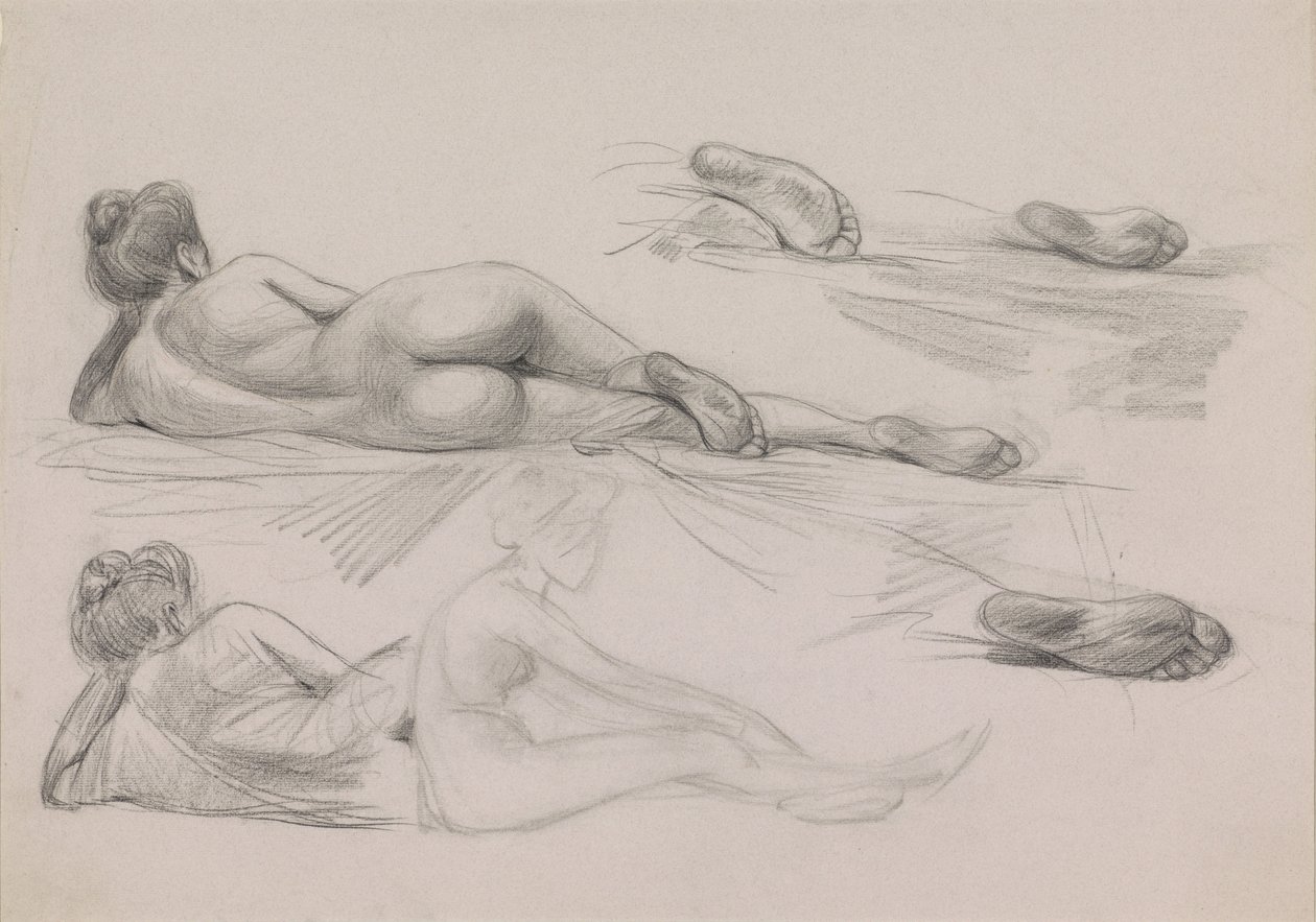 Hoja de bocetos con estudios de una mujer desnuda, con el pelo levantado de Jan Kuyper