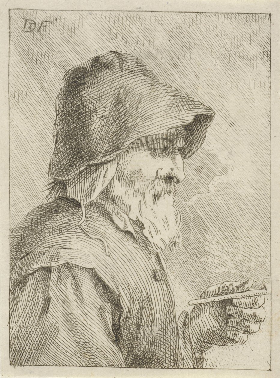 Viejo con barba y una pipa en la mano de Jan Lauwryn Krafft (I) (attributed to)