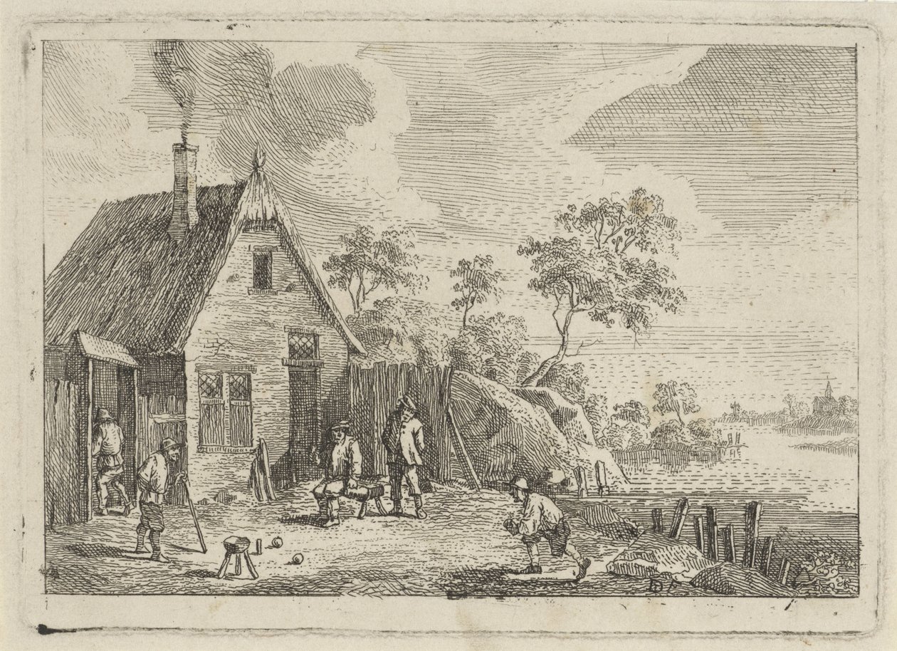 Los granjeros juegan a la petanca de Jan Lauwryn Krafft (I) (possibly)
