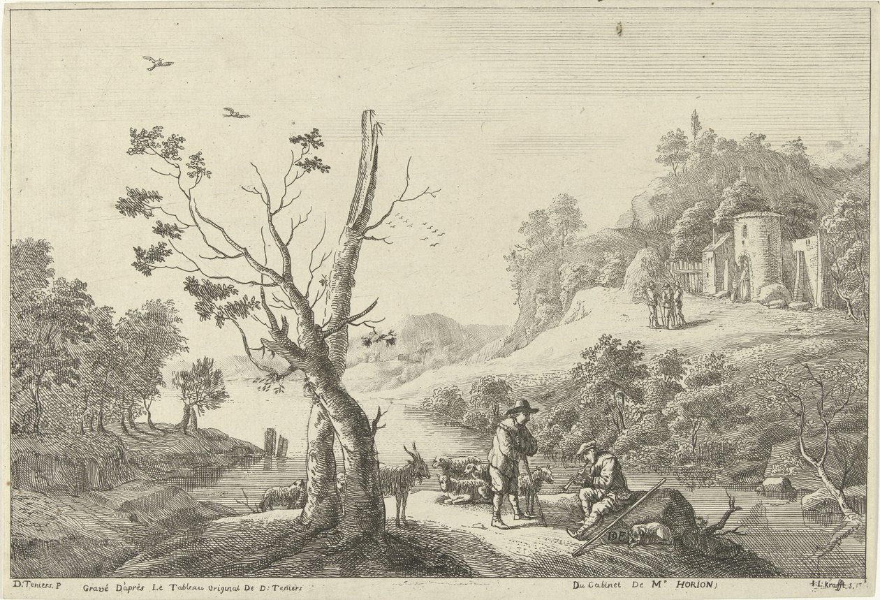 Paisaje con flautista y pastor de Jan Lauwryn Krafft (I)