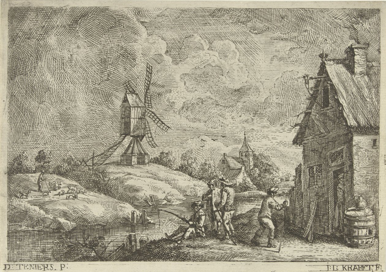Paisaje con una posada y un molino. de Jan Lauwryn Krafft (I)