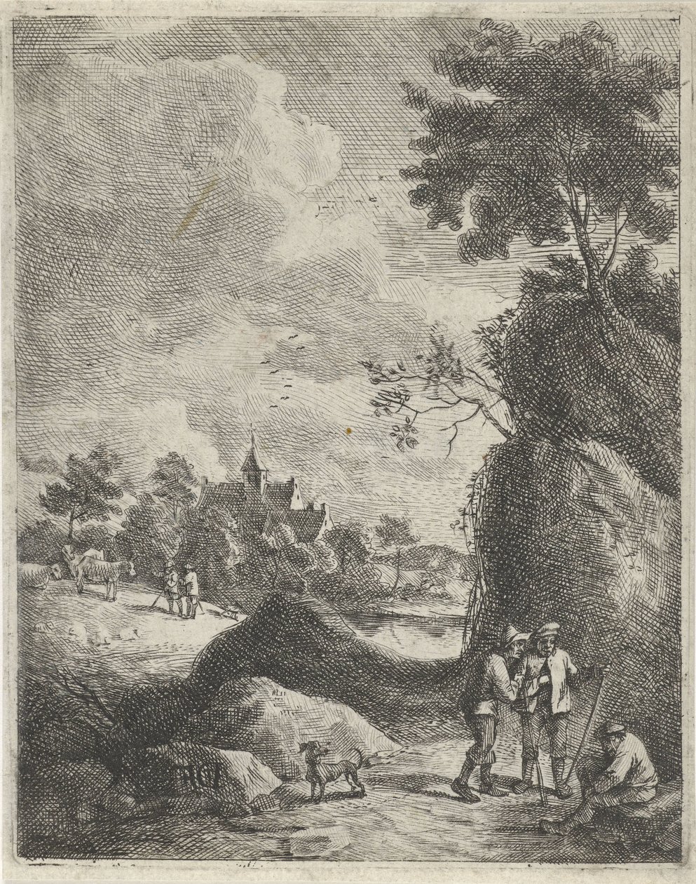 Paisaje con viajeros y dos pastores. de Jan Lauwryn Krafft (I)