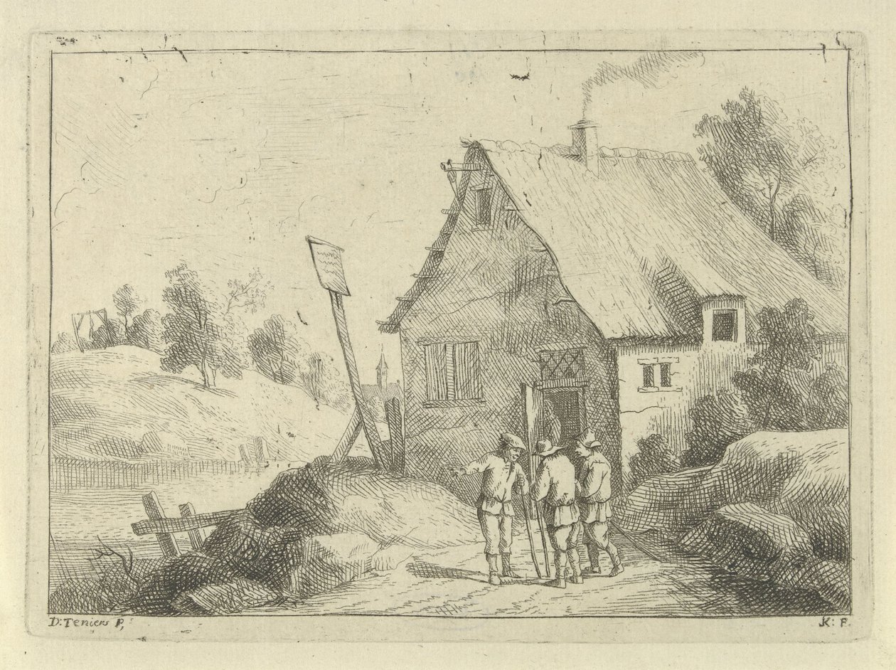 Hombres hablando frente a una casa. de Jan Lauwryn Krafft (I)