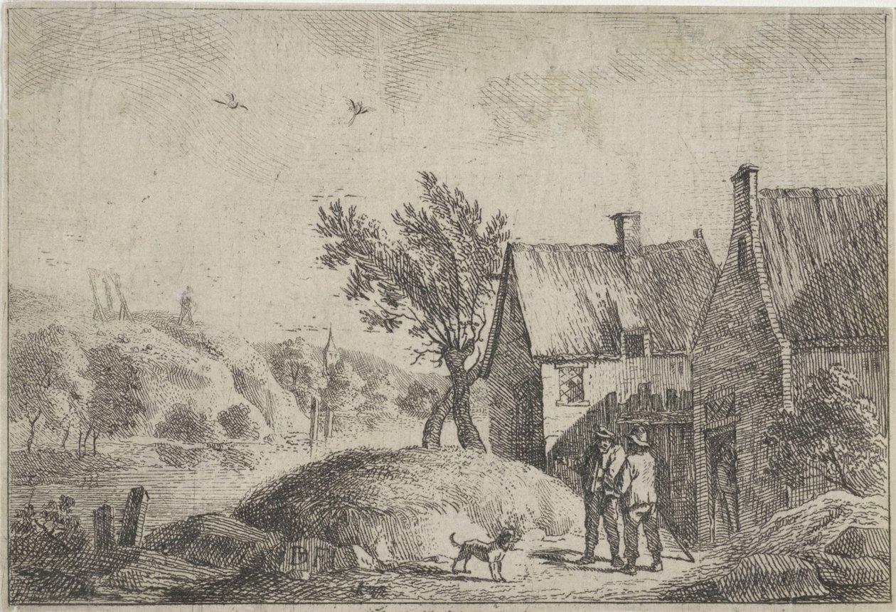 Dos hombres con un perro en un paisaje. de Jan Lauwryn Krafft (I)