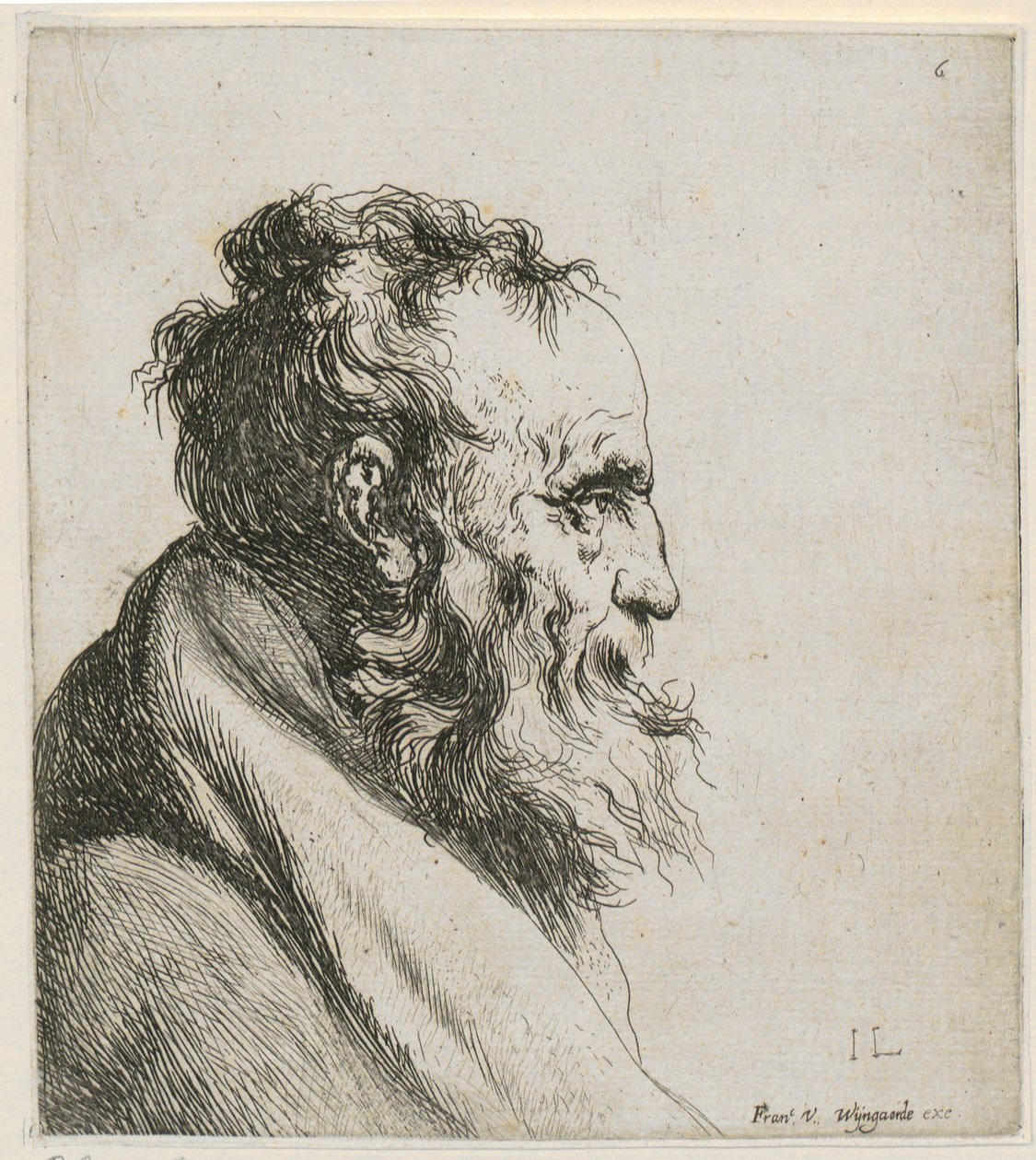 Retrato de busto de un anciano barbudo, de perfil hacia la derecha de Jan Lievens