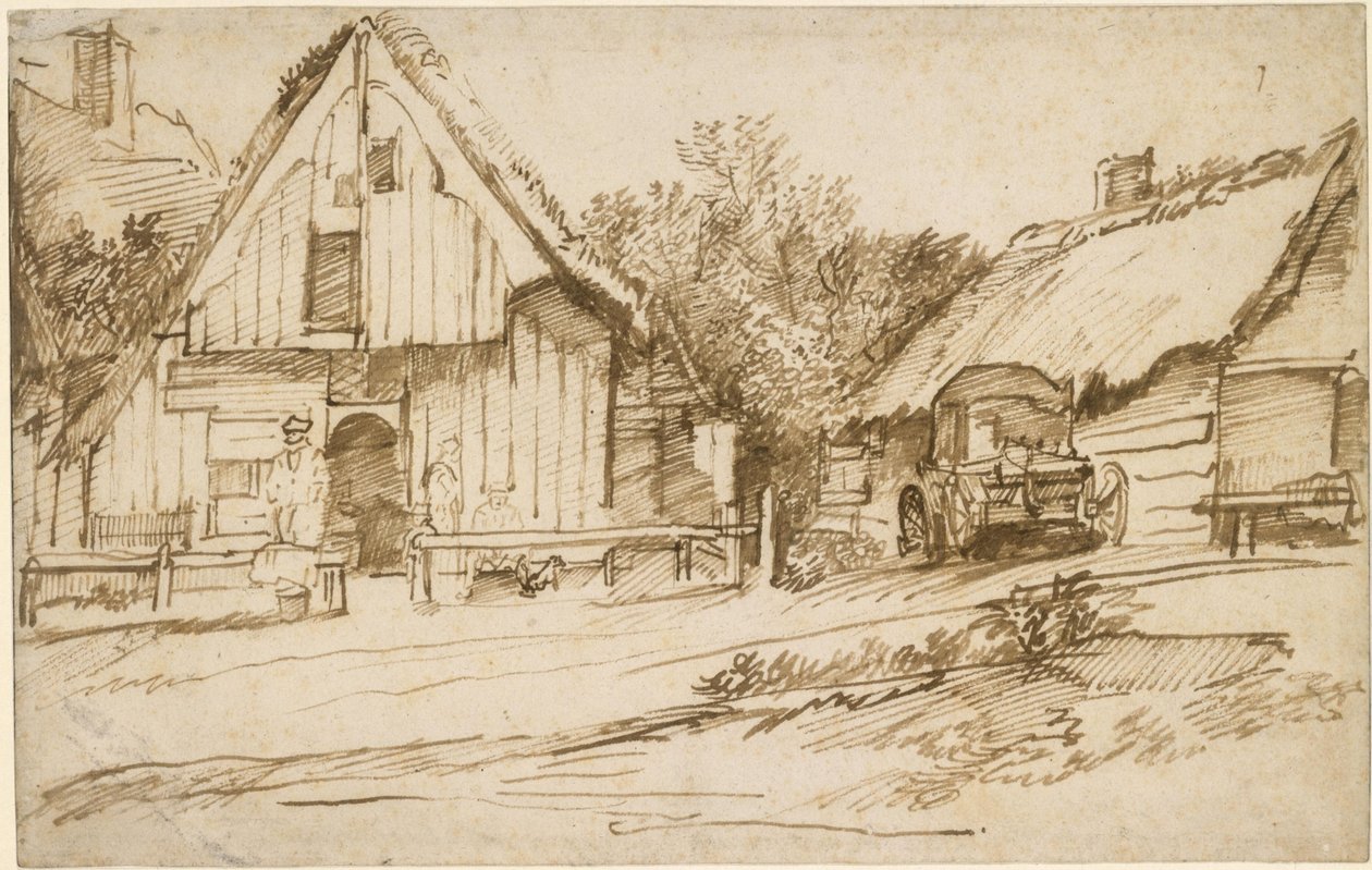 Tres casas de campo junto a un camino de Jan Lievens