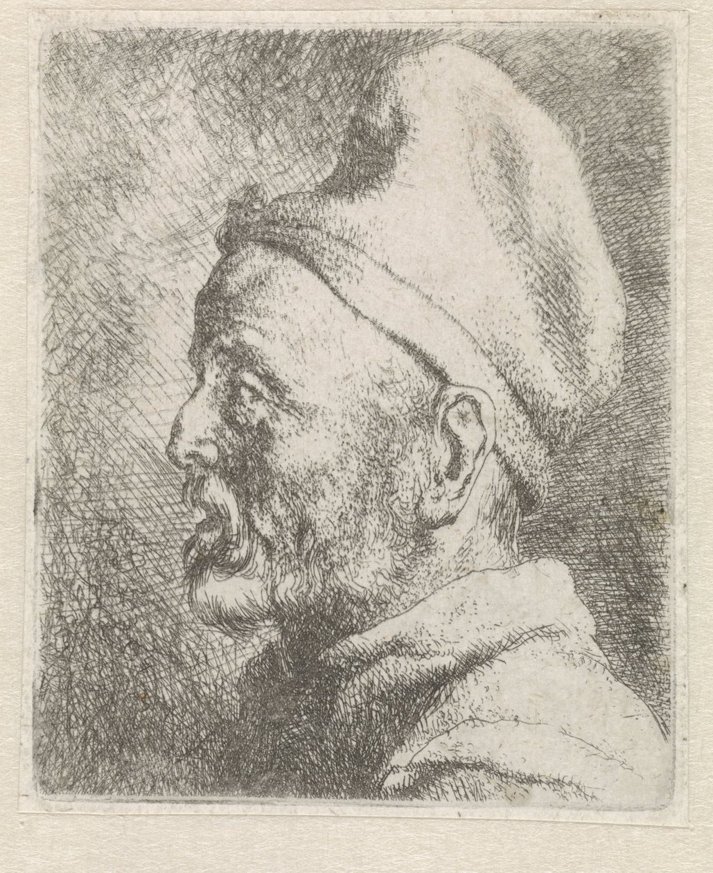 Cabeza de un anciano con un gorro alto de Jan Lievens