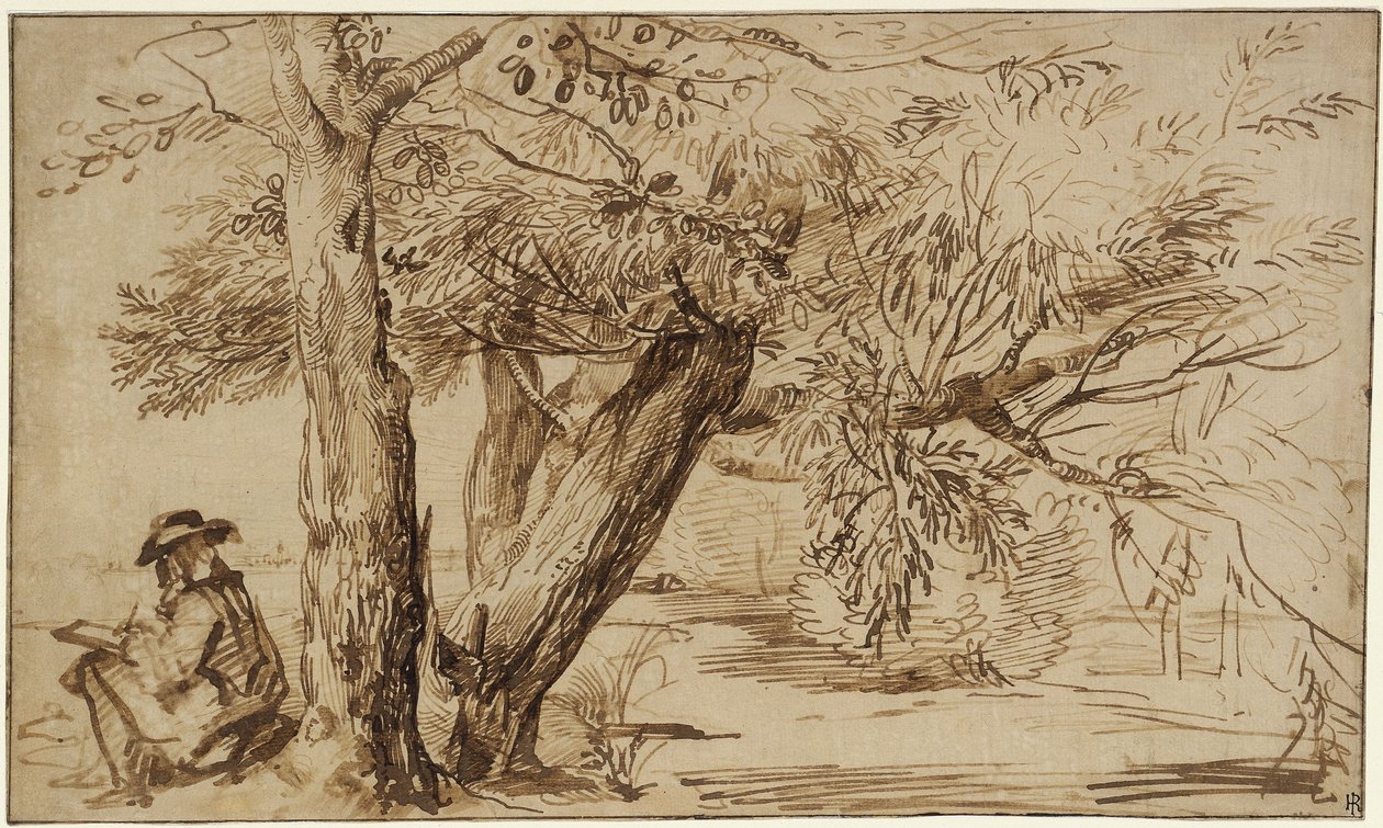 Paisaje con un dibujante al borde del bosque de Jan Lievens