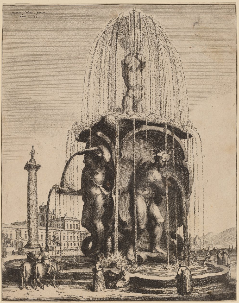 La fuente y la columna de Trajano en Roma de Jan Lutma II