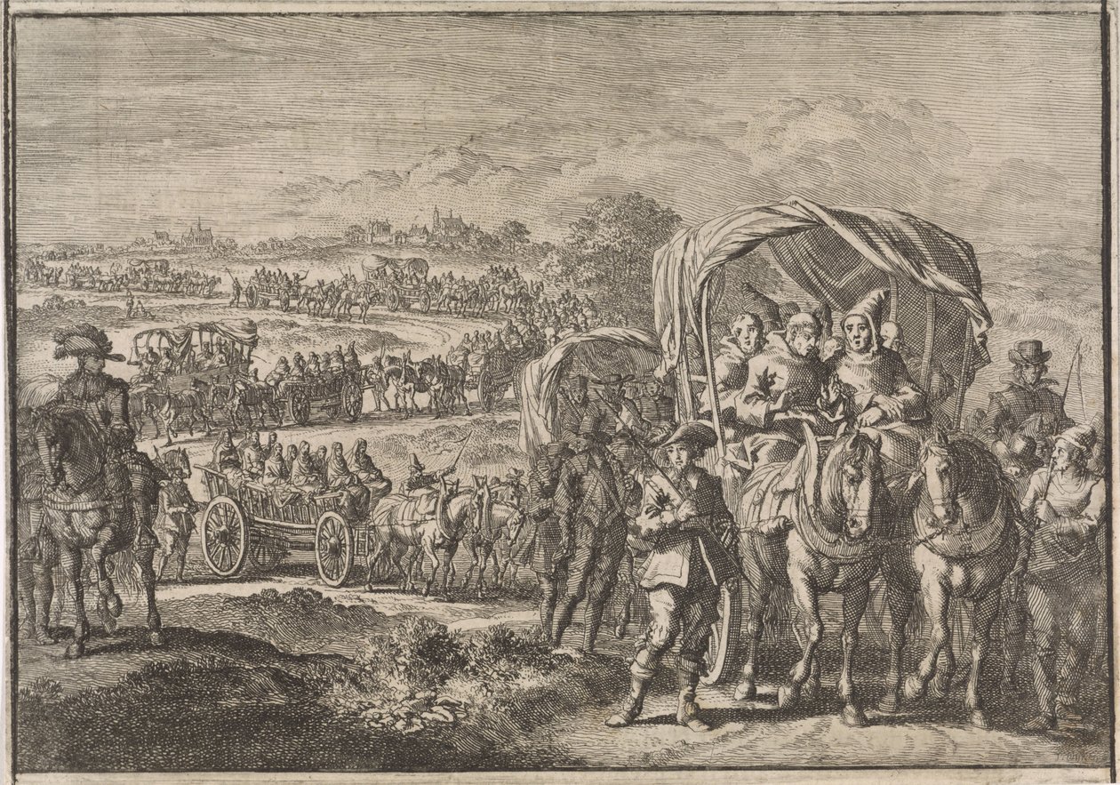 Monjes de Brabante Septentrional huyen a Amberes, 1637 de Jan Luyken (attributed to)
