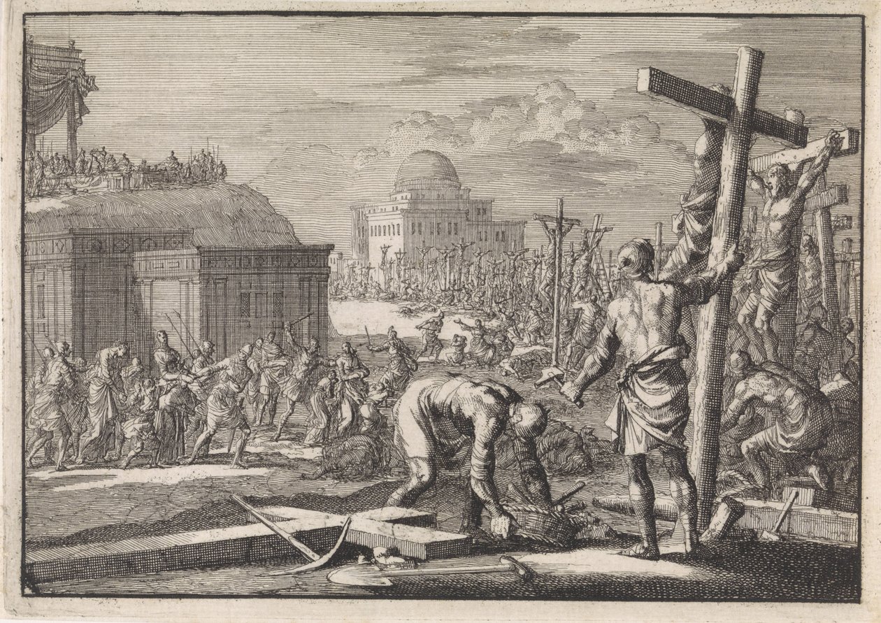 Alejandro Juan, príncipe de los judíos, crucifica a súbditos opuestos de Jan Luyken