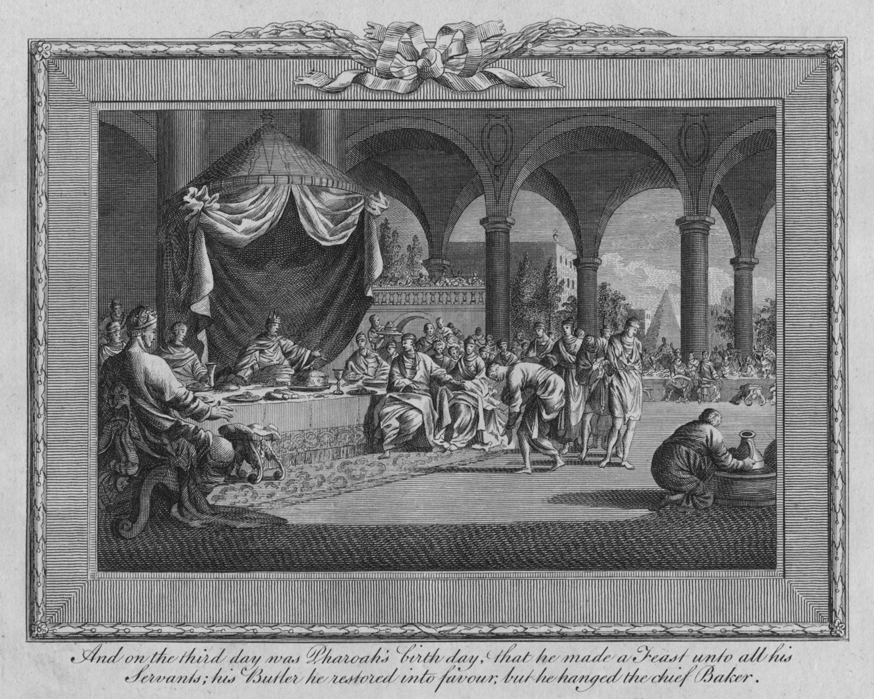 Y al tercer día fue el cumpleaños del Faraón..., finales del siglo XVII-principios del siglo XVIII de Jan Luyken