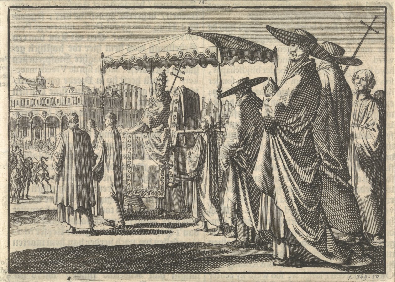 Christian IV, Rey de Dinamarca, vestido como Papa, imita una procesión con sus cortesanos, 1596 de Jan Luyken