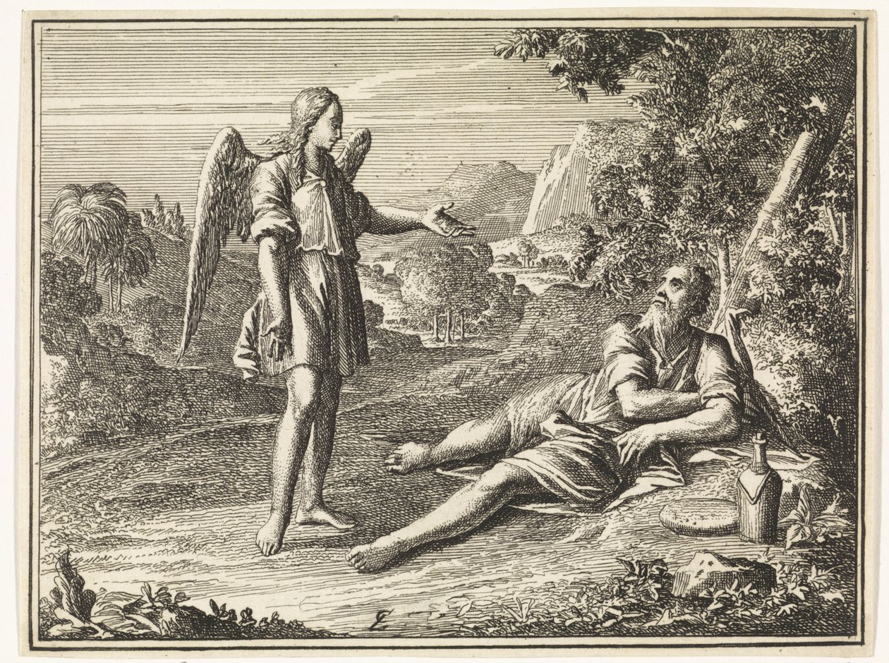 Elías visitado por un ángel en el desierto de Jan Luyken