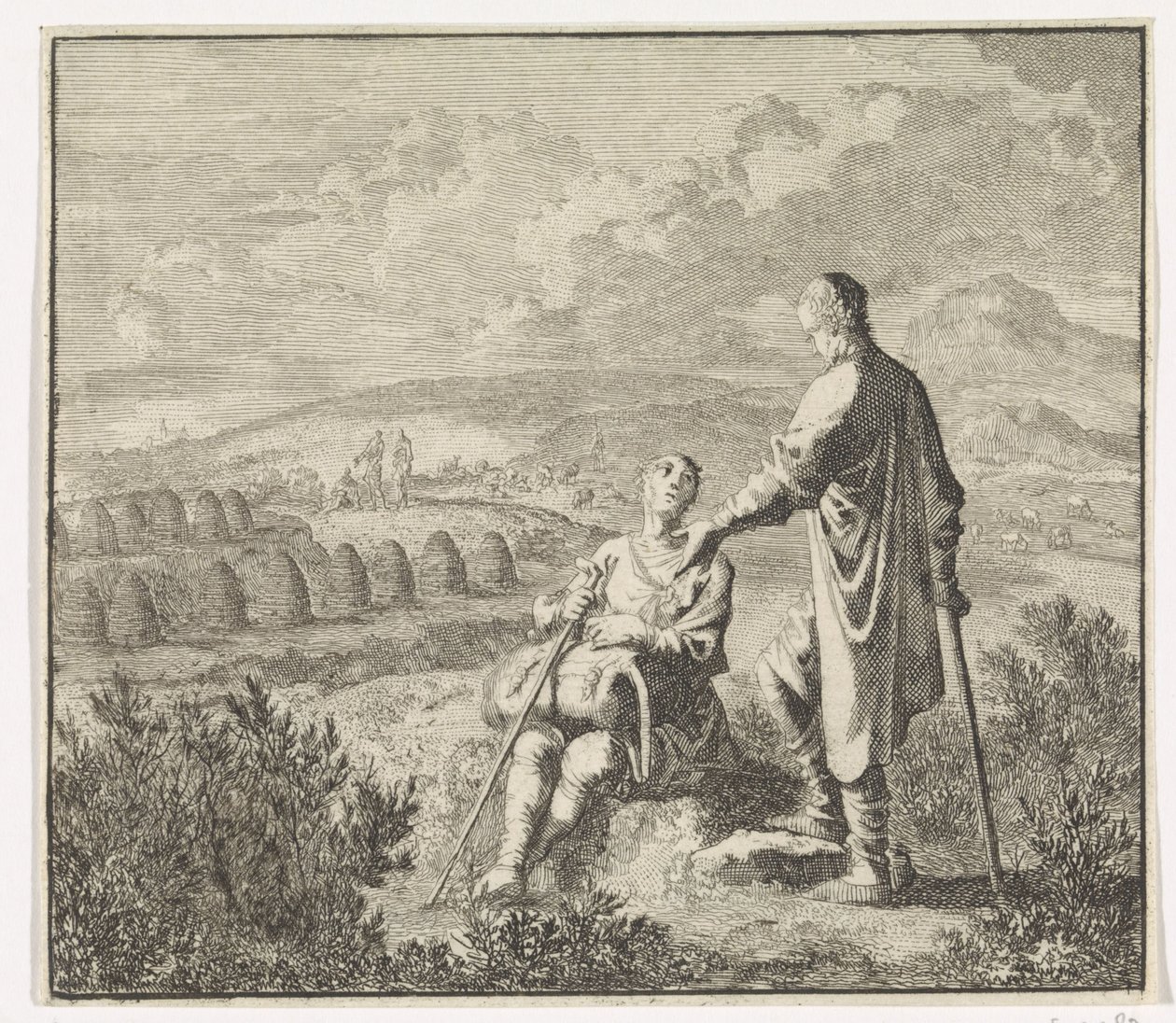 Emblema: campo paisaje con colmenas de Jan Luyken